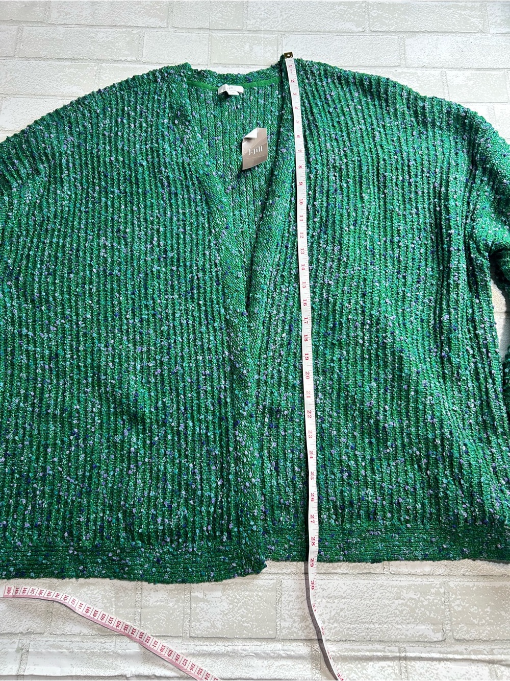 J.Jill Open Front Green Tweed Cardigan Cozy Winter Size 4X - Picture 6 of 7